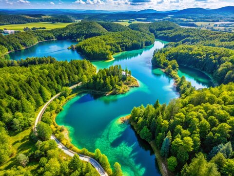Aerial View of Chadwick Lakes, Lush Green Landscape, Crystal Clear Water, Hiking Trails, Natural Beauty