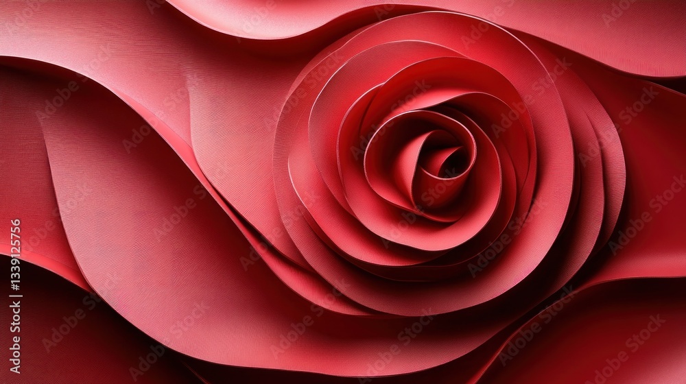 Poster abstract red rose pattern with swirling waves and layered petals.