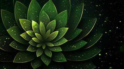 Obraz premium Abstract green floral pattern with luminous petals and cosmic speckles for creative design