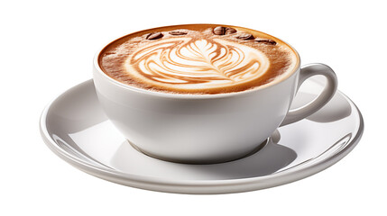 Creamy Latte Coffee Art in White Cup, Hot Beverage with Foam and Aroma for Morning Energy.