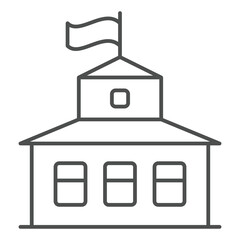 Tavern building with flag thin line icon, west desert concept. Vector graphics. Ancient american house sign on white background, outline style icon for mobile or web design.