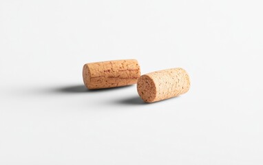 Two Light Brown Wine Corks on White Background