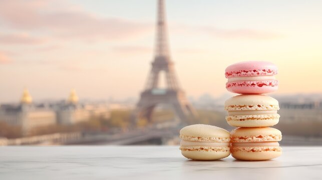 Luxurious french macaron dessert tea break in paris sweet indulgence at sunset