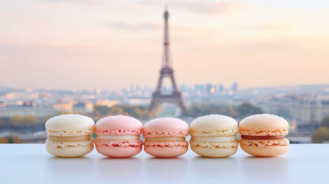 Sweet luxury macaron dessert tea break in paris french elegance against an iconic skyline