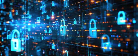Digital cybersecurity concept with glowing locks and network connections,World Password Day