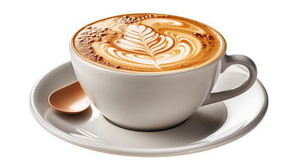 Latte Art Coffee Creamy Drink in White Cup, Hot Foam for Cozy Morning Energy.