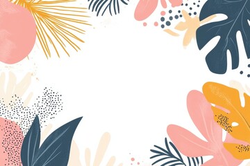 Naklejka premium Colorful Abstract Frame with Tropical Leaves and Shapes for Design
