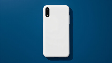 White Smartphone Case on Blue Background with Shadow