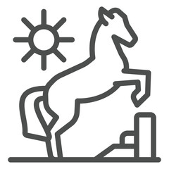 Mustang ridge horse line icon, west desert concept. Vector graphics. Sun, shiny weather and horse animal sign on white background, outline style icon for mobile or web design.