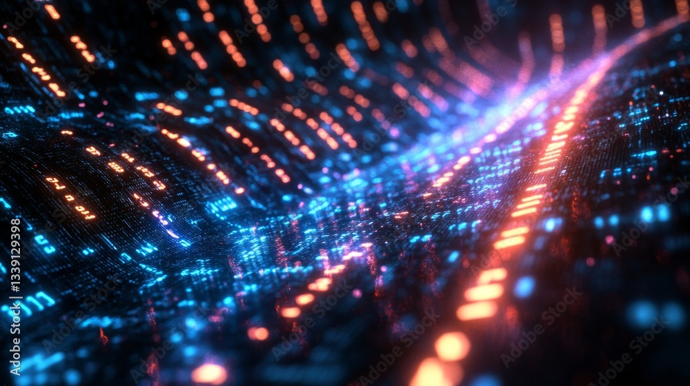 Poster Colorful data streams depict the principles of quantum computing, showcasing concepts like qubits, superposition, and entanglement in a vibrant digital environment.