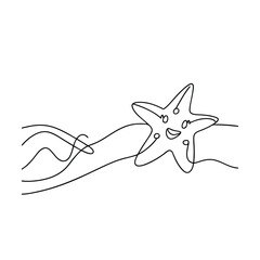 Happy Starfish on Ocean Wave Online Drawing Art