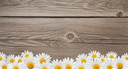 Obraz premium Soft cottagecore floral border with daisies and rustic wooden elements, Ai Generated