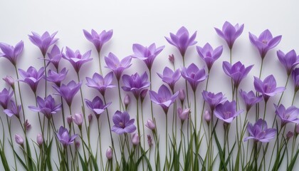 Obraz premium Vibrant purple flowers floral arrangement nature studio top view beauty