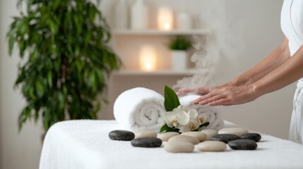 Obraz na płótnie Canvas Relaxing Spa Experience with Woman Receiving Soothing Massage Treatment