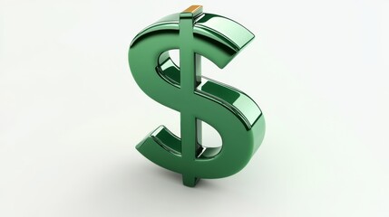 Obraz premium Shiny green dollar sign on white background for finance and economics concept