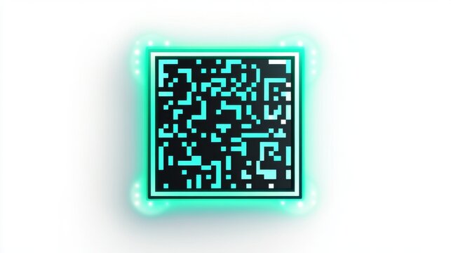 Futuristic neon qr code with glowing green accents for technology and design