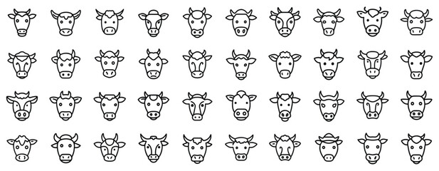 Farm Animal Silhouettes – Cattle and Cow Vector Set on white background
