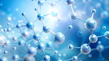 nanotechnology concept with molecular bonds, 3D illustration of scientific molecular network on a blue background