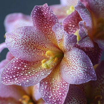 Close-Up Photography of Exotic Flowers with Water Drops in Buzio, Capturing Nature's Beauty and Vibrant Colors