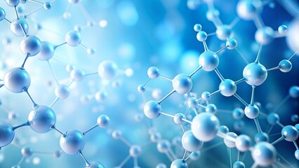 Abstract molecular structure with glowing blue spheres and connections, scientific digital visualization of molecules in 3D.