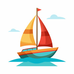 Illustration of a sailboat in the sea on a white background