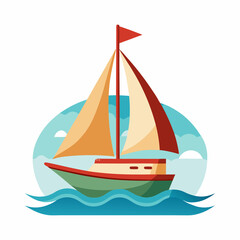 Illustration of a sailboat in the sea on a white background