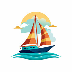 Illustration of a sailboat in the sea on a white background