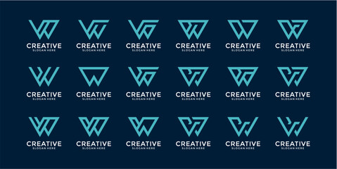 Pixelated W Logo Design Collection In Teal And White