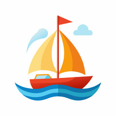 Fototapeta premium Illustration of a sailboat in the sea on a white background