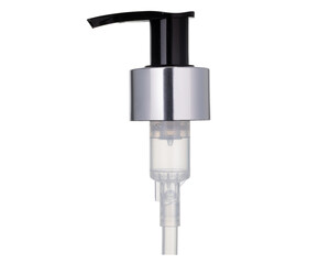 Close Up of Pump Dispenser with Black Handle and Silver Ring