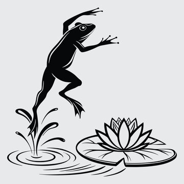 recommend clip art: A frog leaping from a lily pad into the water image silhouette design vector art and illustration