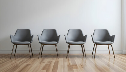 Obraz premium Three Modern Grey Armchairs in a Minimalist Room