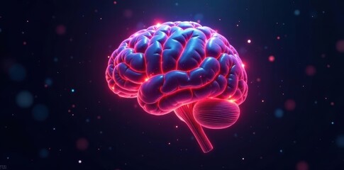 Fototapeta premium Abstract brain formed by glowing digital nodes and lines , glowing, abstract, background