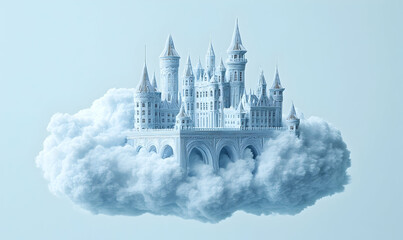 Obraz premium Magical castle floats on a soft cloud