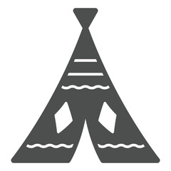 Indian wigwam solid icon, west desert concept. Vector graphics. Cone house with sign on white background, glyph style icon for mobile or web design. © iconqueen