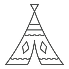 Indian wigwam thin line icon, west desert concept. Vector graphics. Cone house with sign on white background, outline style icon for mobile or web design. © iconqueen