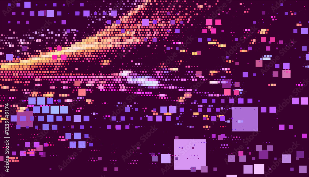 Aufkleber Vector illustration with abstract pattern of colored particles. Square pixels in a vibrant color palette create a dynamic digital composition.