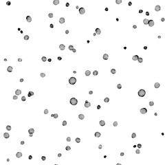 Seamless watercolor polka dot pattern. Playful and versatile pattern of scattering of hand-painted watercolor polka dots in a variety of grey black colors