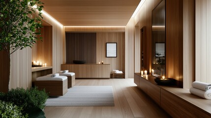 Elegant Bathroom Interior with Lush Green Plant Enhancing Relaxing Atmosphere