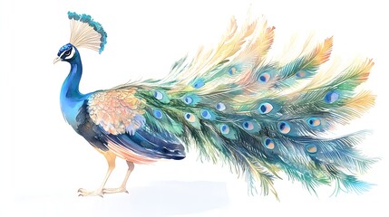 Fototapeta premium A Vibrant Watercolor Painting Of A Majestic Peacock