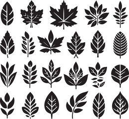 Black and white leaf icon silhouette vector set