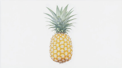 A single ripe pineapple isolated on a clean, white background