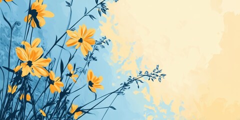 Floral Elegance in Acrylic: Delicate yellow flowers and slender stems artfully arranged on an artistic acrylic background, perfect for conveying a sense of beauty, and artistic expression.