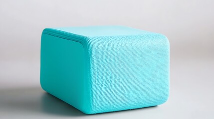 Fototapeta premium Modern Square Ottoman in Vibrant Aqua Color on Soft Background Perfect for Stylish Interiors