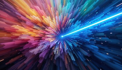 Obraz premium Dynamic light burst digital space abstract art colorful environment wide view energy concept