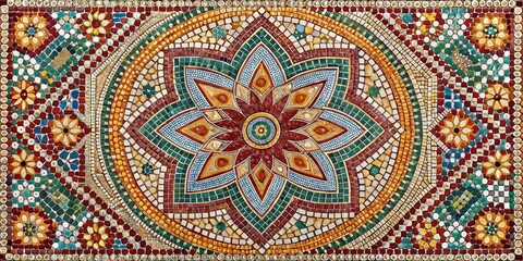 Obraz premium Abstract Ornamental Geometric Mosaic Pattern, Yellow Background, Decorative Design