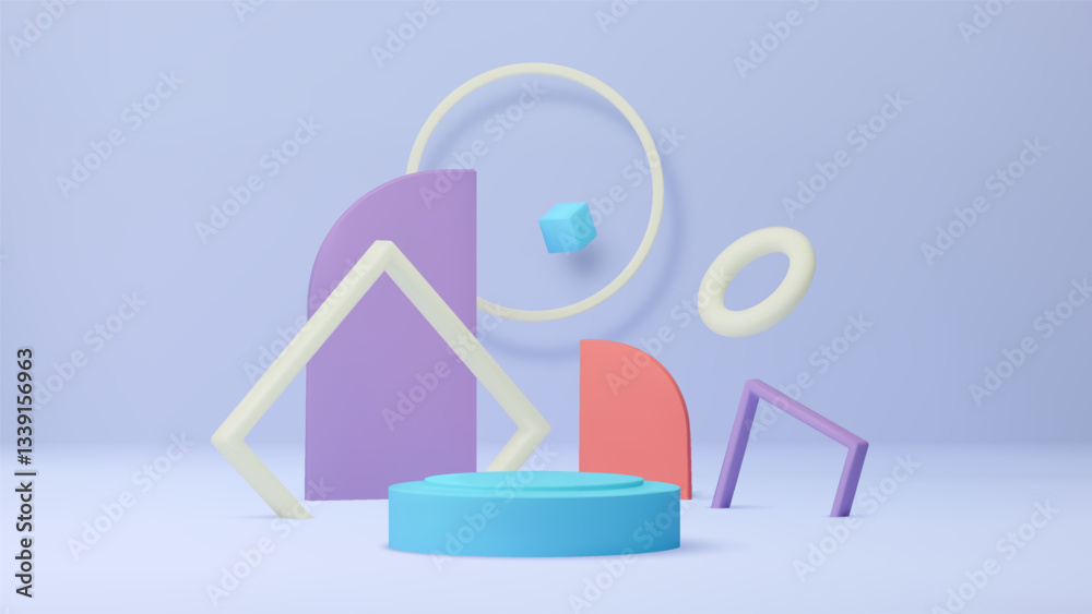 Aufkleber 3d shapes. cute podium render, abstract geometric pastel display or room stage platform. light studi