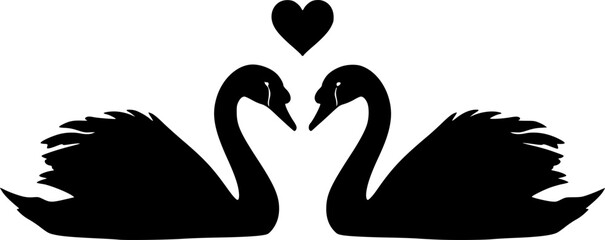 Fototapeta premium swan logo and symbol vector. beautiful black swan in heart shape. Swan Silhouette Pair Forming Heart Shape for Minimalist Romantic Representation. Vector illustration isolated on a white background. 