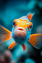 A close up of a fish with a big smile on its face