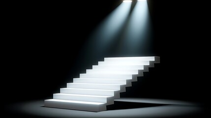 Obraz premium Illuminated Staircase in Dark Environment with Bright Lights Shining Down on White Steps